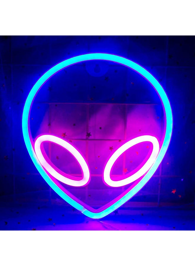 لافتة نيون LED على شكل كائن فضائي لديكور الحائط أزرق وردي 20 x 22سم - Image 1